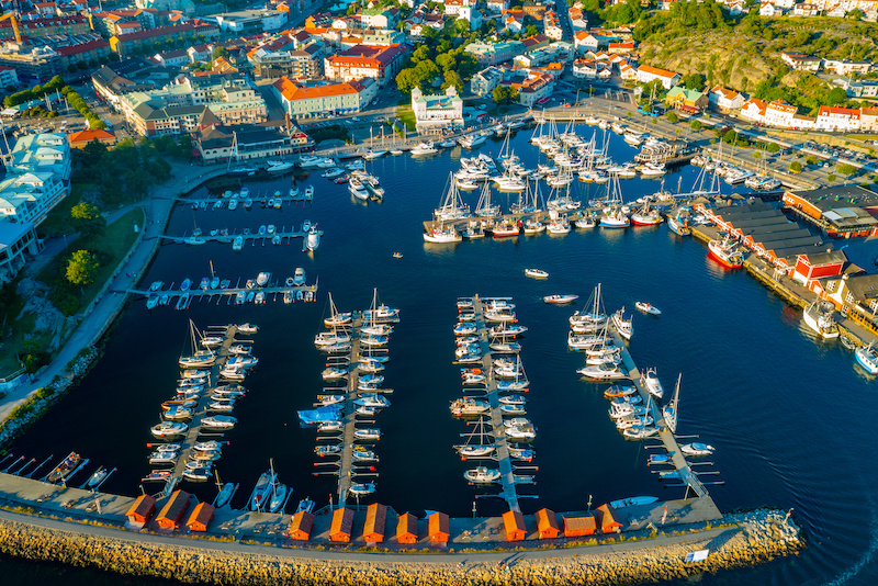 Sunset view of Swedish town Strömstad