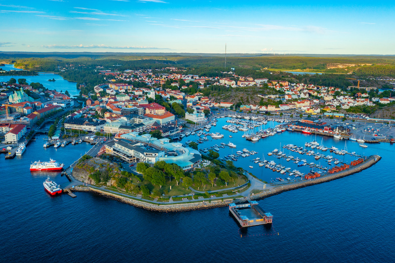 Sunset view of Swedish town Strömstad