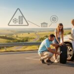 En bil som är redo för semester, symboliserande behovet av grundliga förberedelser och kunskap om närmaste däckverkstad.